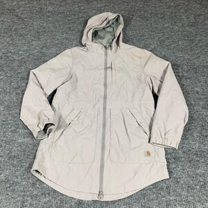 Carhartt Coat Womens S Gray Nylon Hooded Rain Jacket Full Zip Lined Pockets